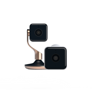 Composite front view of the Hive Indoor Camera and Hive Outdoor Camera on a white background