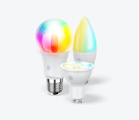 Composite front facing view of Hive smart light bulbs, including E27, E14 and GU10 bulbs, on a white background