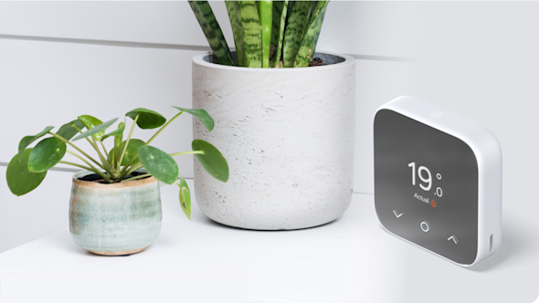 Image of Hive Mini Thermostat on the right next to two plant pots