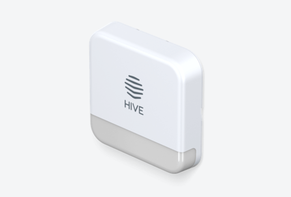 Side angle view of Hive Siren on a light grey background