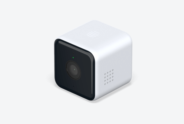 Side angle view of Hive View Outdoor Camera on a light grey background