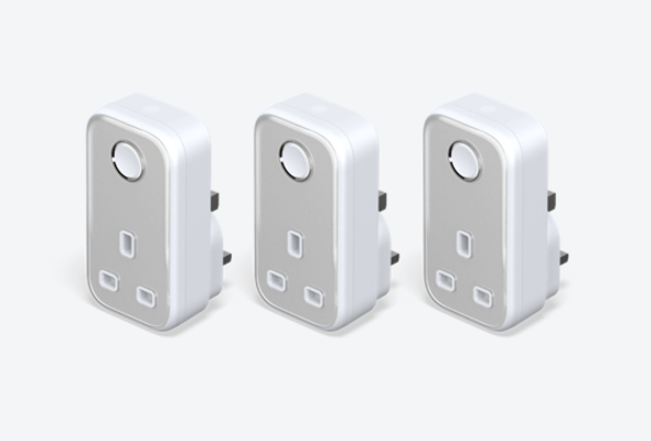 Composite image of three Hive Active Plugs on a light grey background