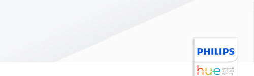 Grey gradient background with a Philips Hue logo superimposed in the bottom right corner