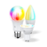 Composite image of Hive Smart Light Bulbs including colour changing bulb, GU10 bulb and E14 bulb