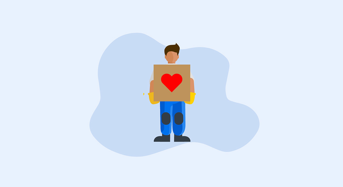 Illustration of a mover holding a box with a heart symbol on it