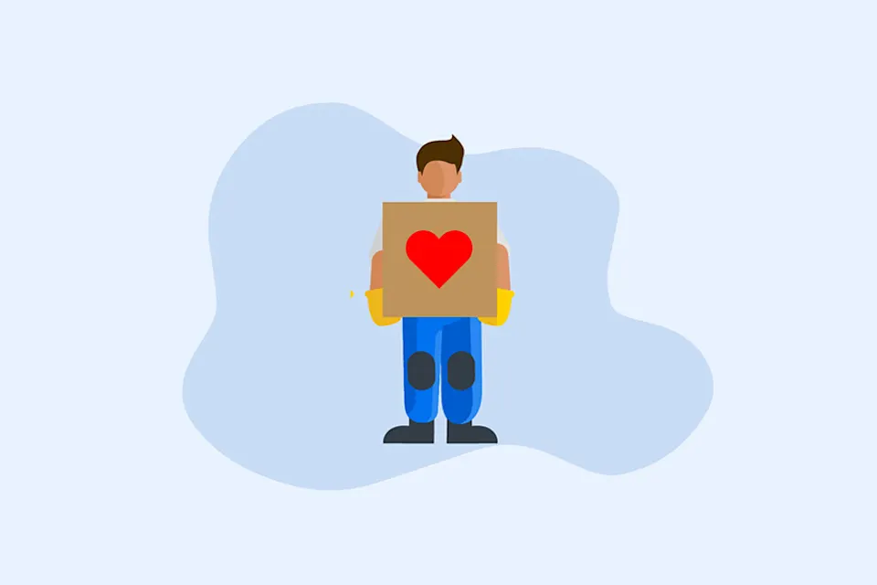 Illustration of a mover holding a box with a heart symbol on it