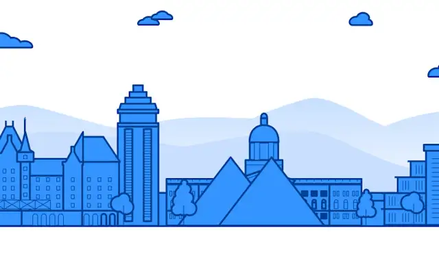Illustration of Edmonton's skyline featuring landmarks like the Fairmont Hotel Macdonald, pyramids of the Muttart Conservatory, and the Alberta Legislature Building.