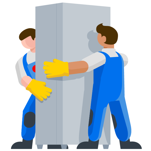 Illustration of two movers carefully lifting a large appliance