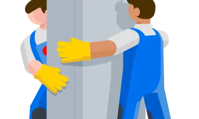 Illustration of two movers carefully lifting a large appliance