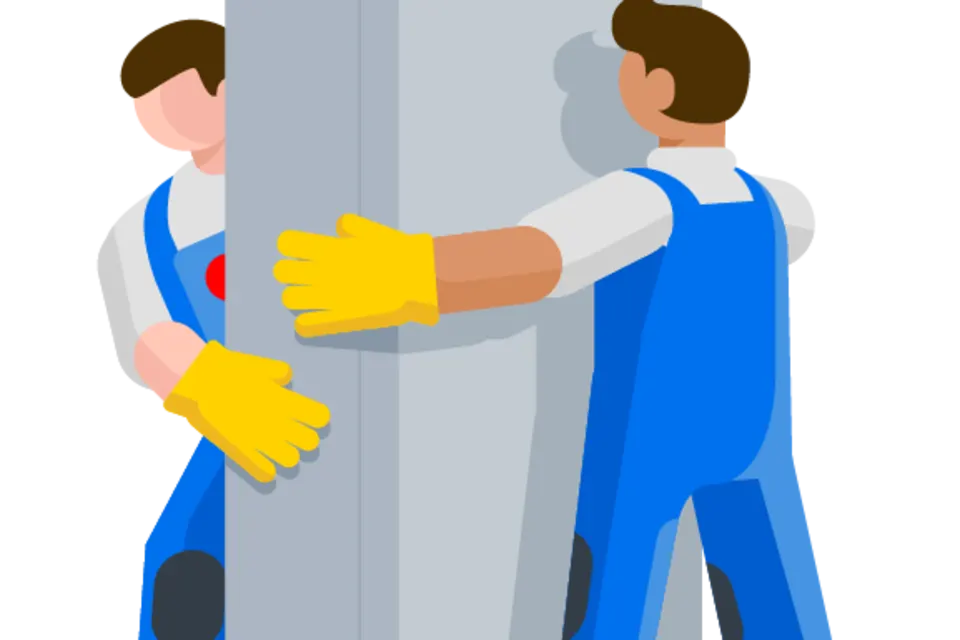 Illustration of two movers carefully lifting a large appliance