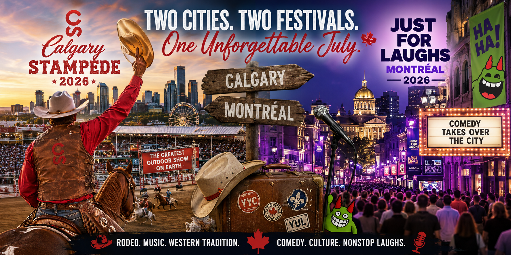 Two Great Canadian Cities, Two Legendary July Traditions: Calgary Stampede and Just for Laughs 2026