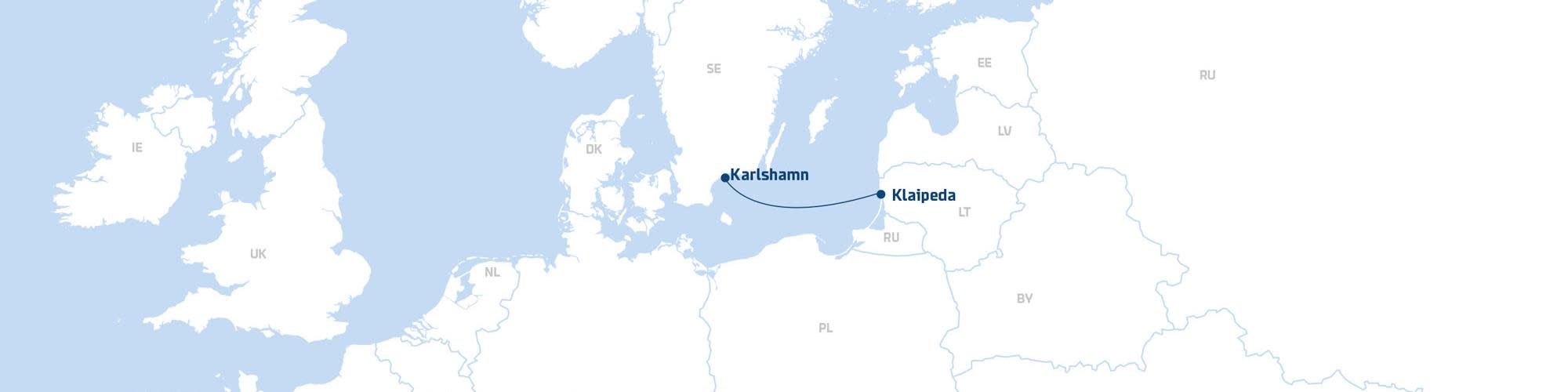 Klaipeda-Karlshamn map