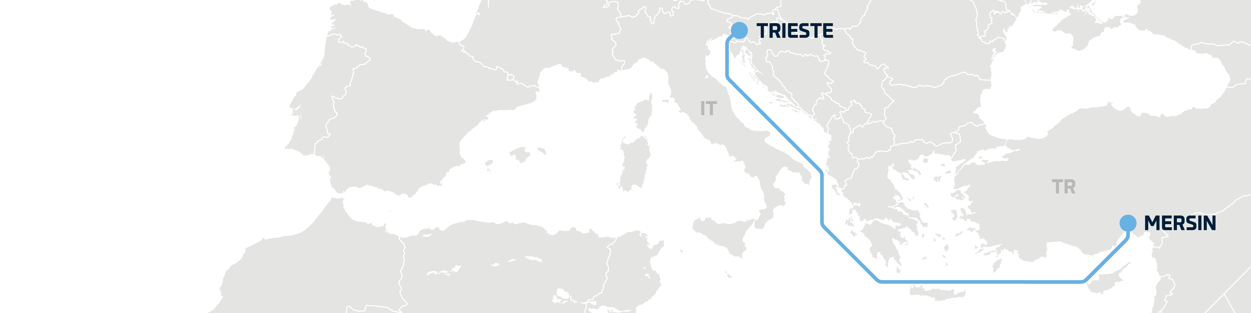 A map showing DFDS' freight shipping route between Trieste and Mersin TRIESTE-MERSIN-hero