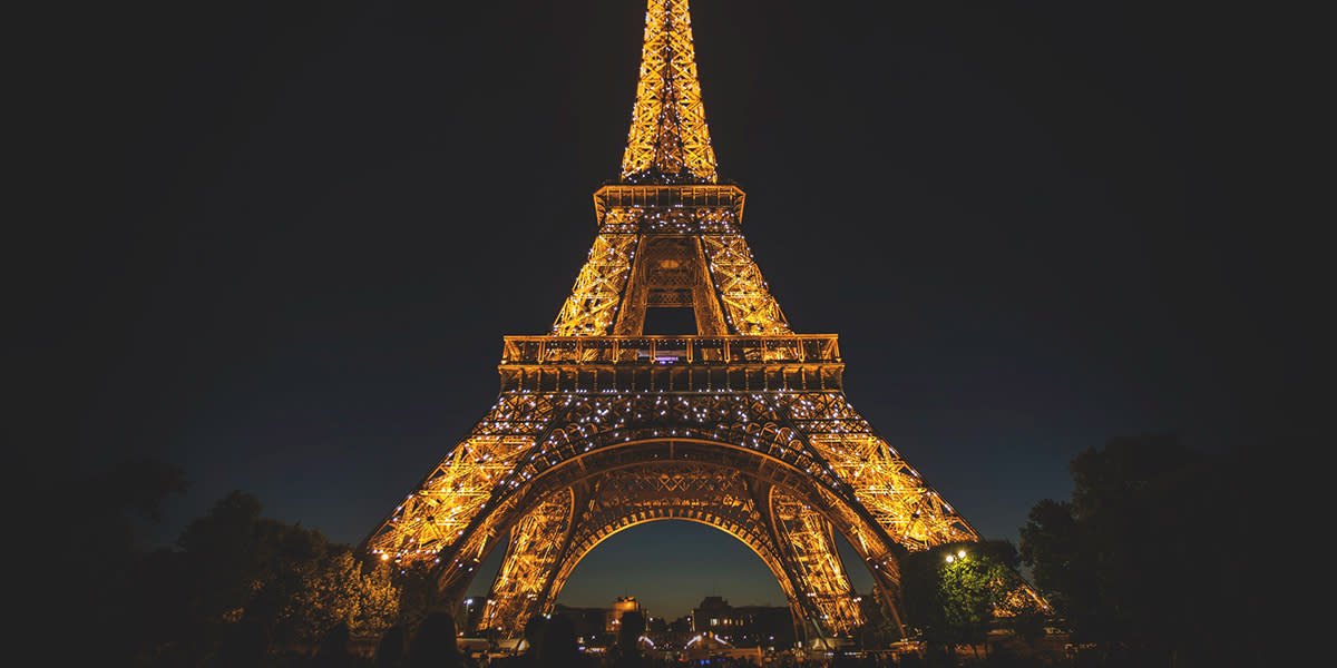 Eiffel Tower at night in lights