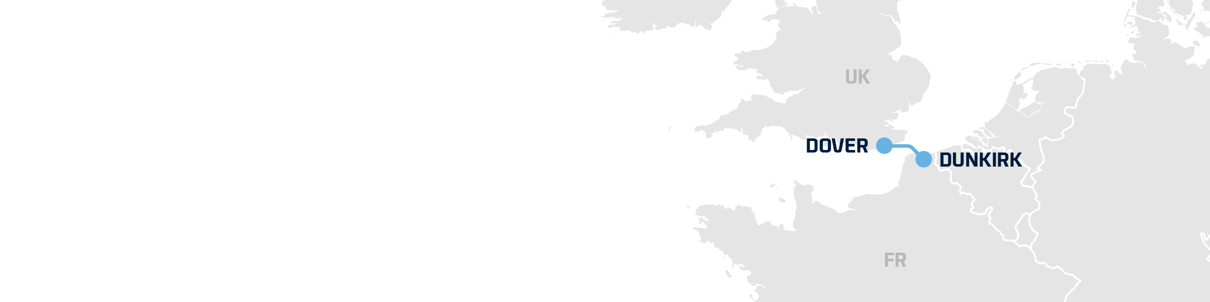 A map showing DFDS' freight shipping route between Dover and Dunkirk Dover-Dunkirk hero