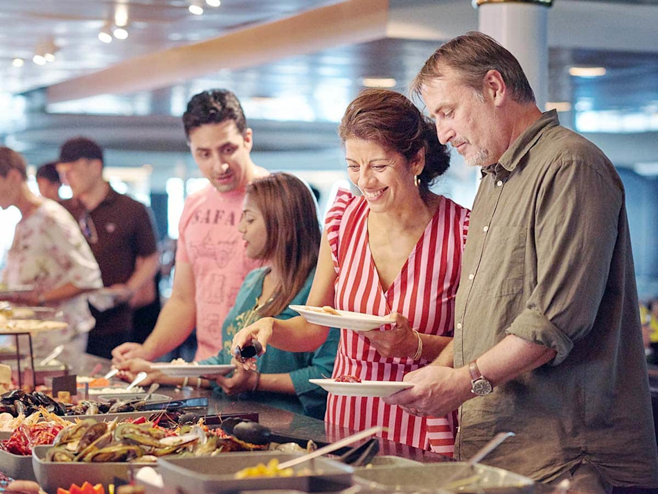 Couple at 7 seas buffet restaurant onboard on our DFDS copenhagen-Oslo route 