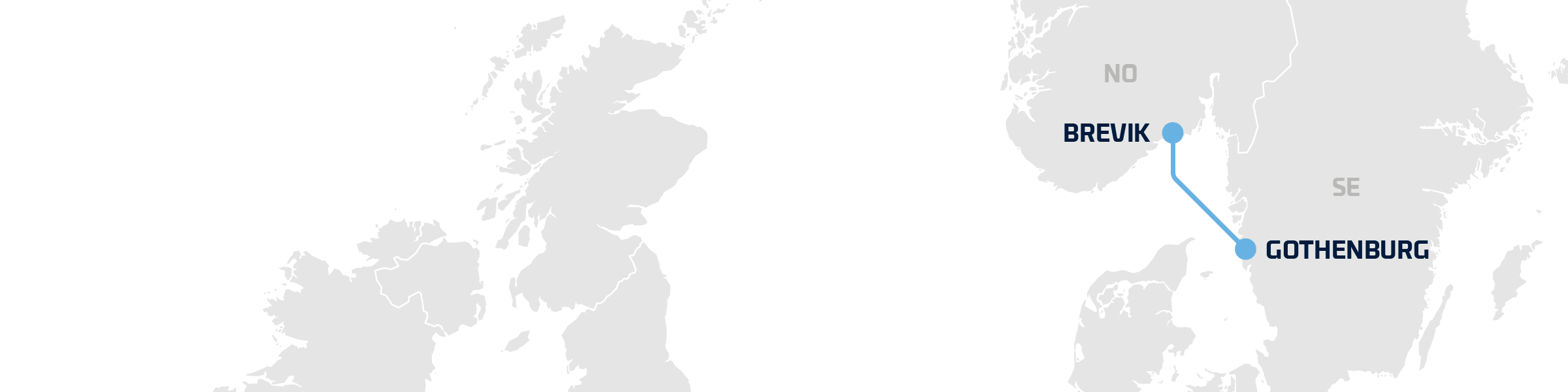 A map showing DFDS' freight shipping route between Gothenburg and Brevik Gothenburg-Brevik hero