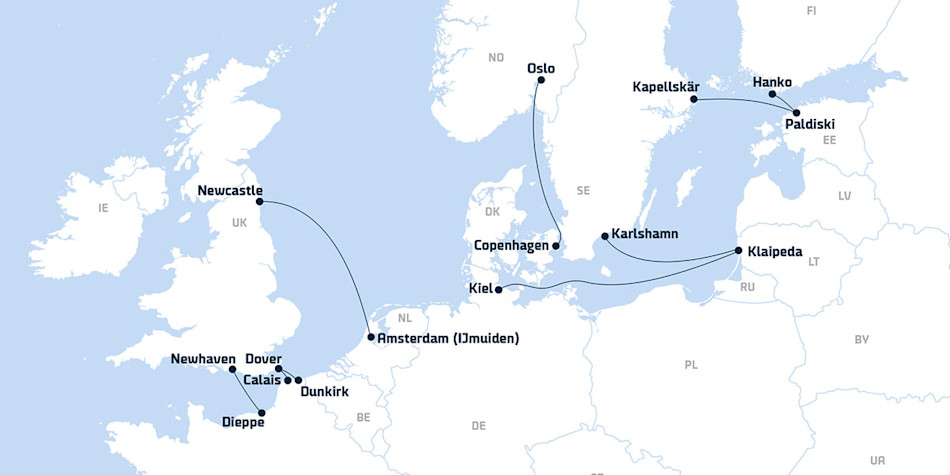 Map showing all DFDS routes 