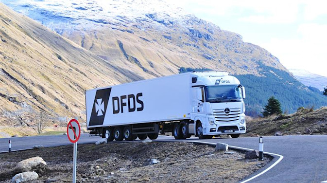 DFDS Logistics truck on a mountain highway