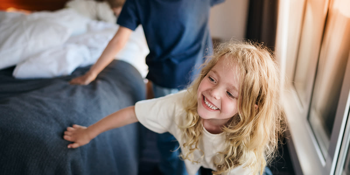 Kids having fun in Cabin onboard DFDS 