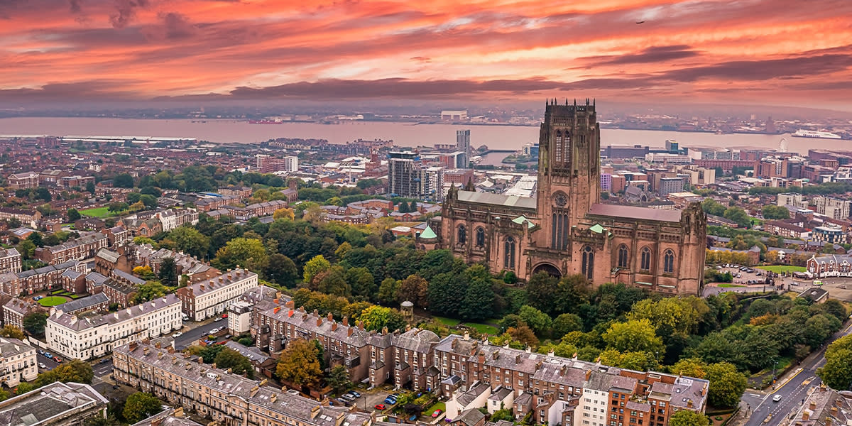 English city scape at sunset