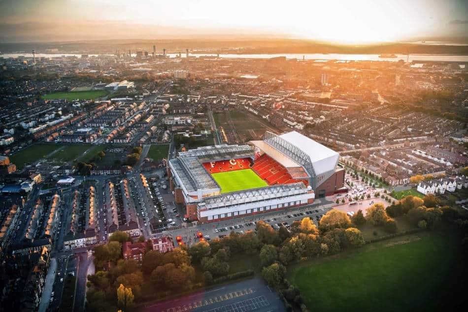 Liverpool Anfield Stadium from above 