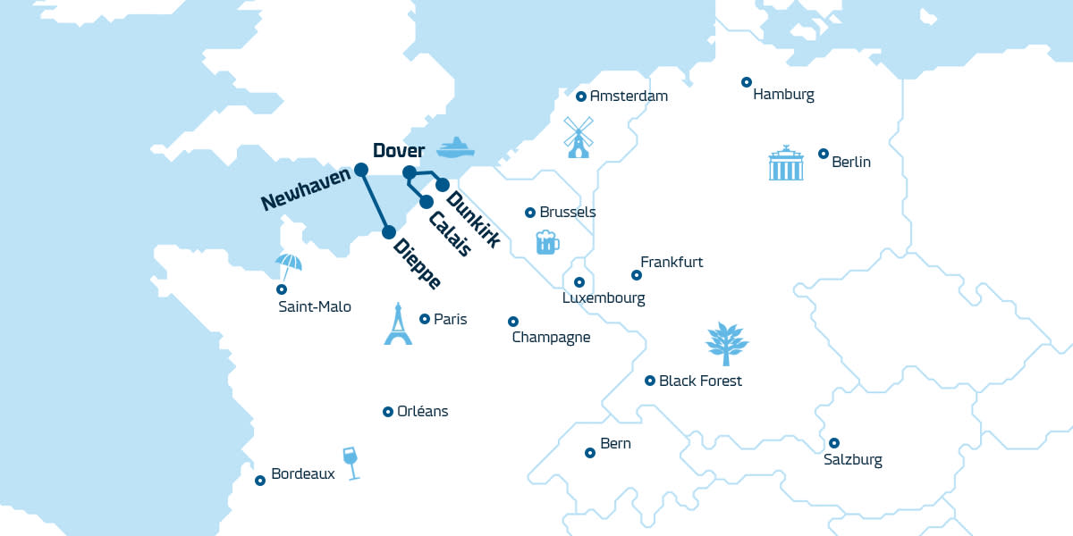 Ferries to France route map