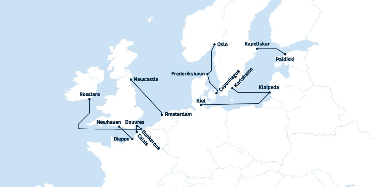 Toutes les lignes de ferry DFDS en Europe