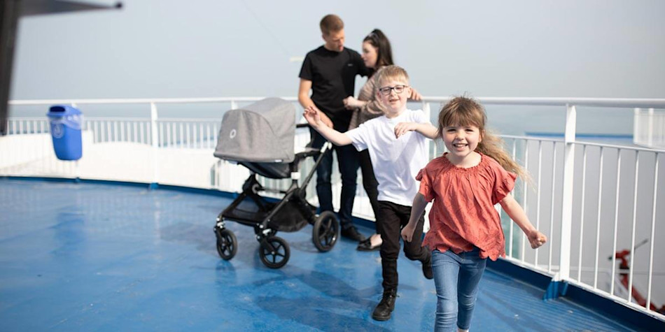 Family on deck of Dover-France ferry