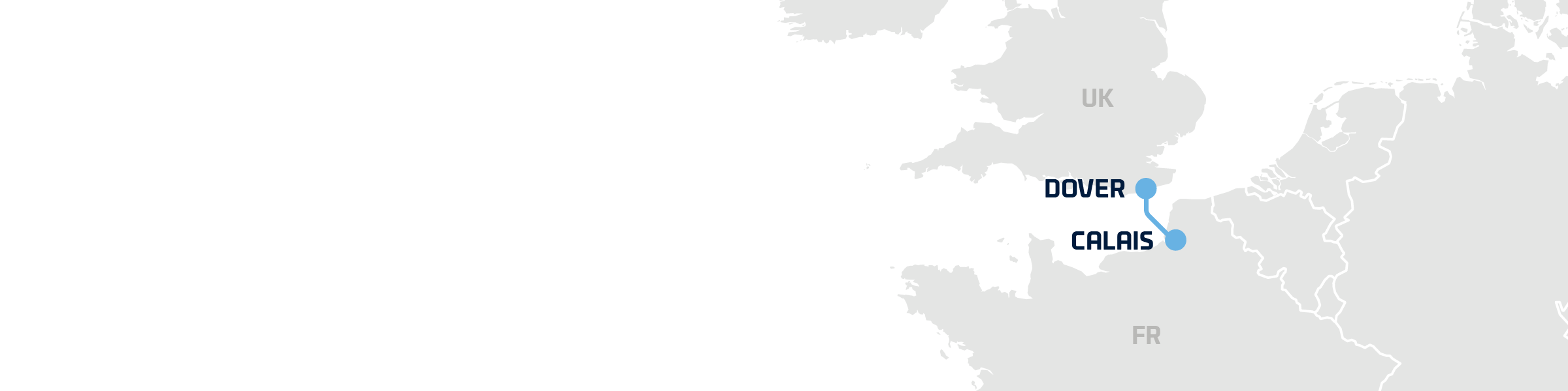 A map showing DFDS' freight shipping route between Dover and Calais Dover-Calais hero
