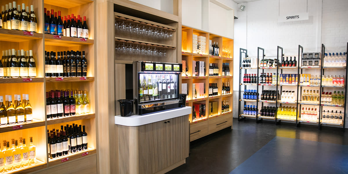 Wine station at the Dunkirk Duty Free shop