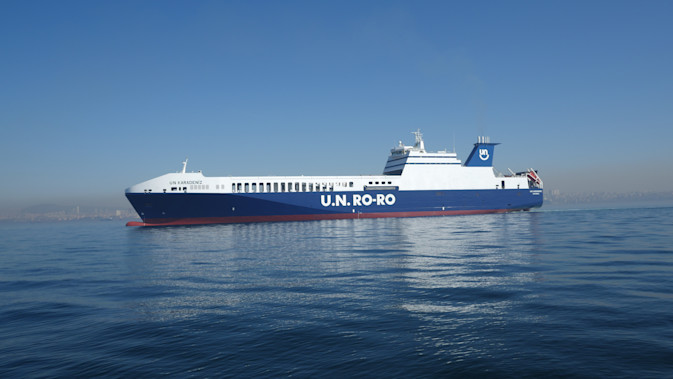A U.N. Ro-Ro vessel at sea