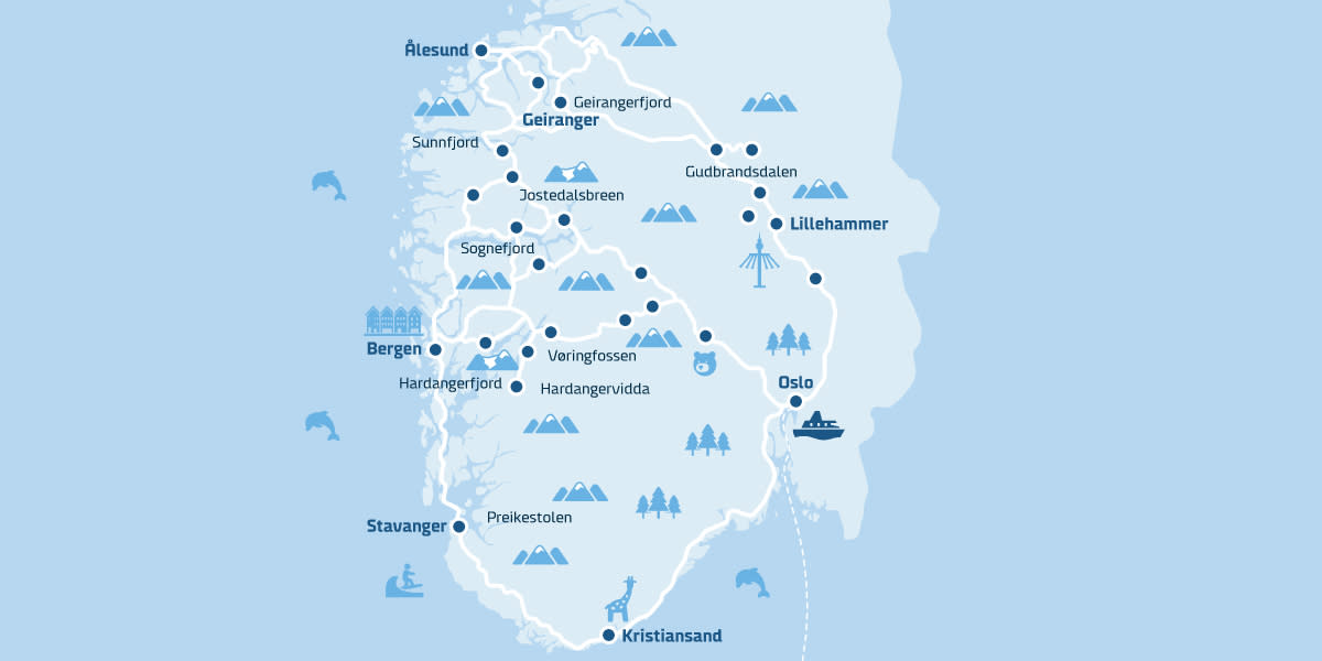 Map - All roadtrips Norway