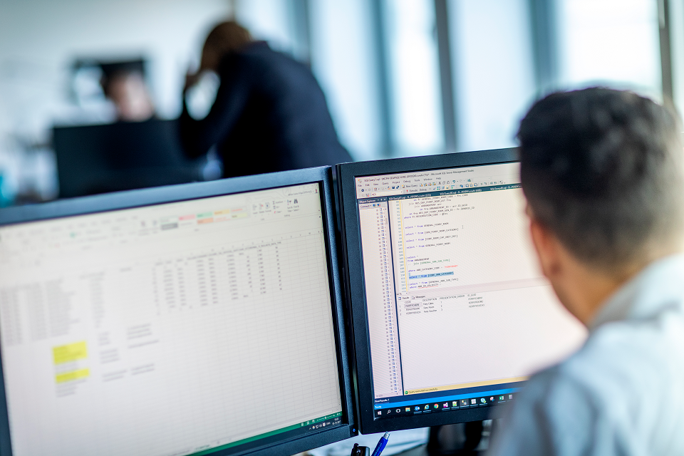 A DFDS analyst examining a databse dfds 0750 smaller