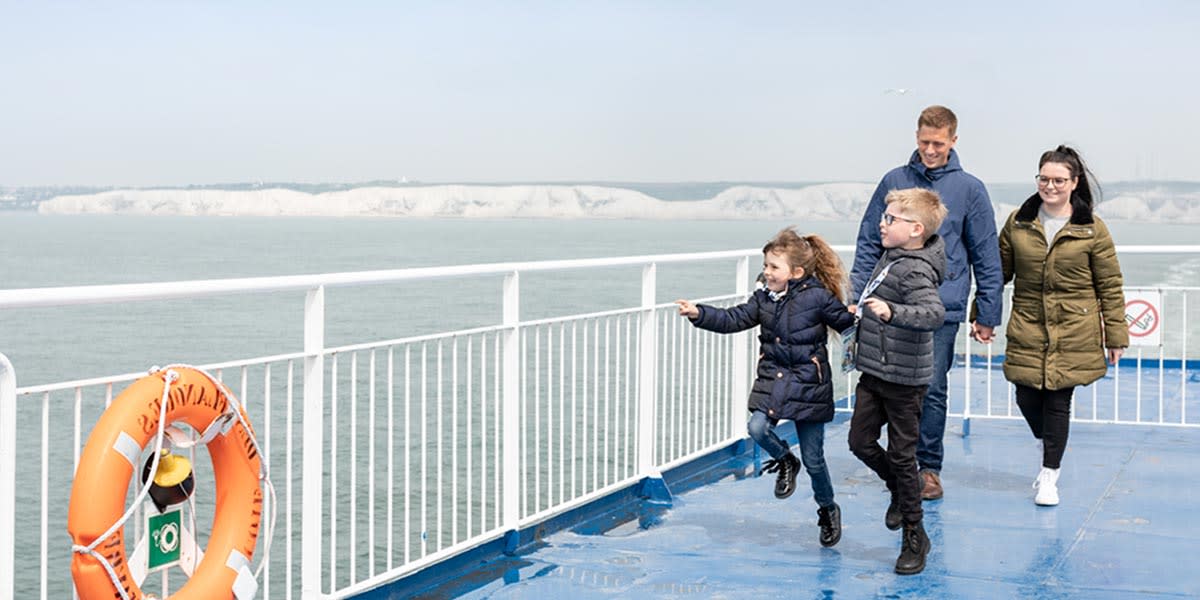 Family on deck of DFDS ferry Family on deck of DFDS ferry