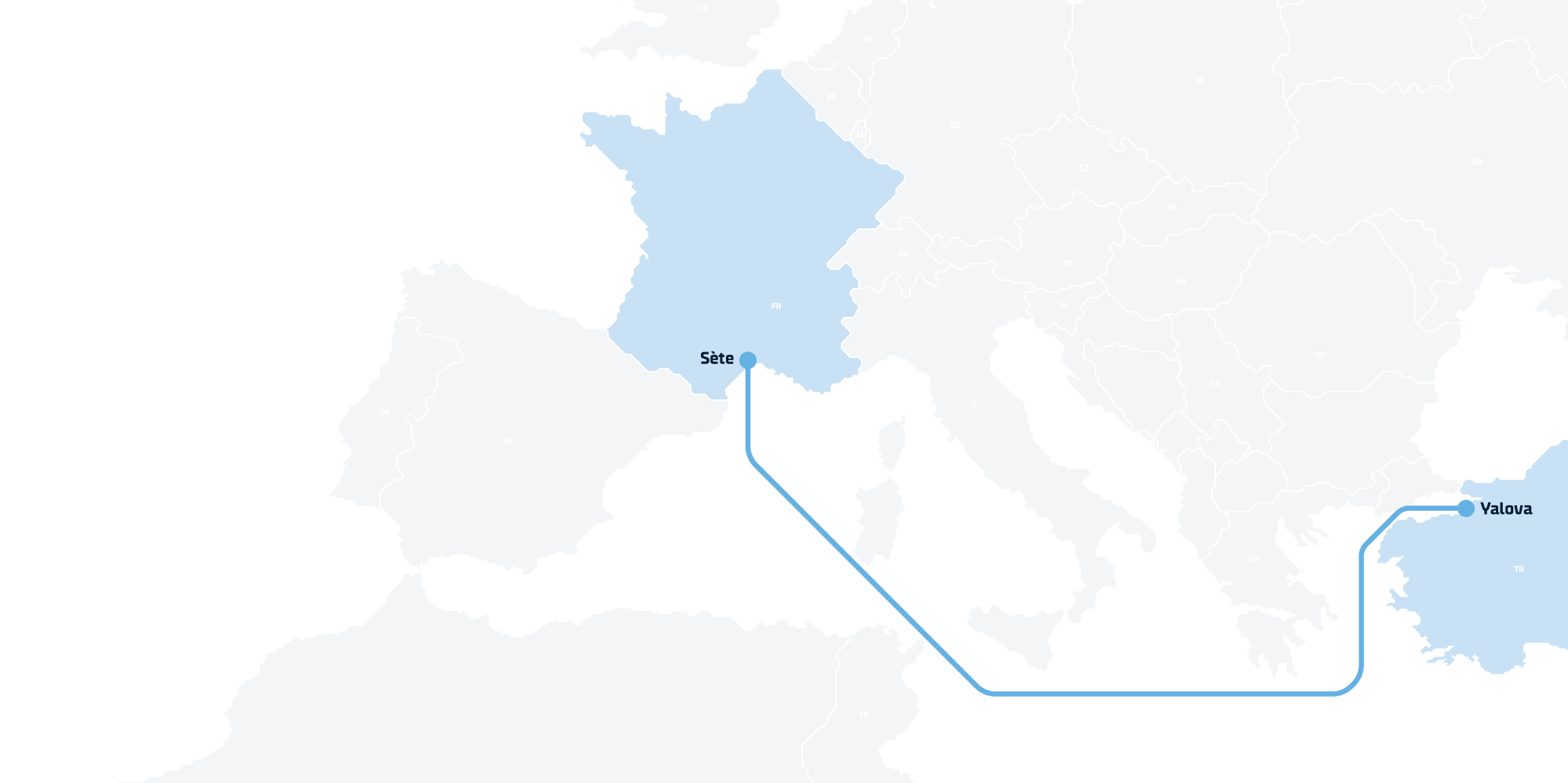 Map of the Yalova to Sete route Yalova Sete Site