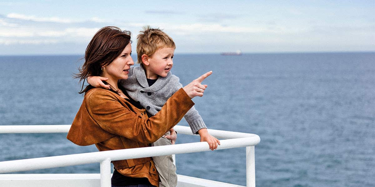 Mother and child on deck  of DFDS ferry