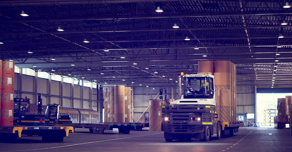 Forestry products being stored in a DFDS Freight Terminal