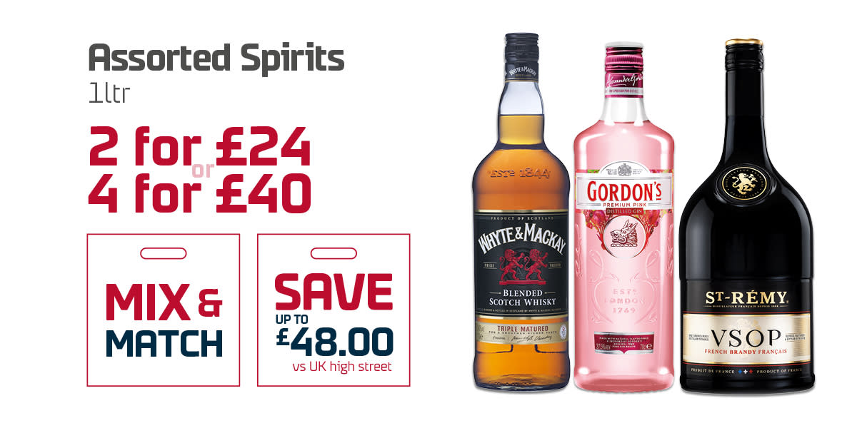 Spirits 2 for £24 or 4 for £40 // Newhaven - Dieppe