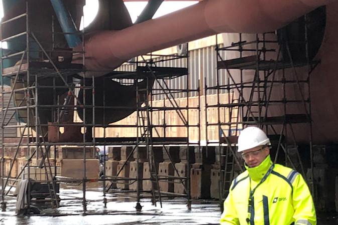 Male DFDS trainee at work in a shipyard