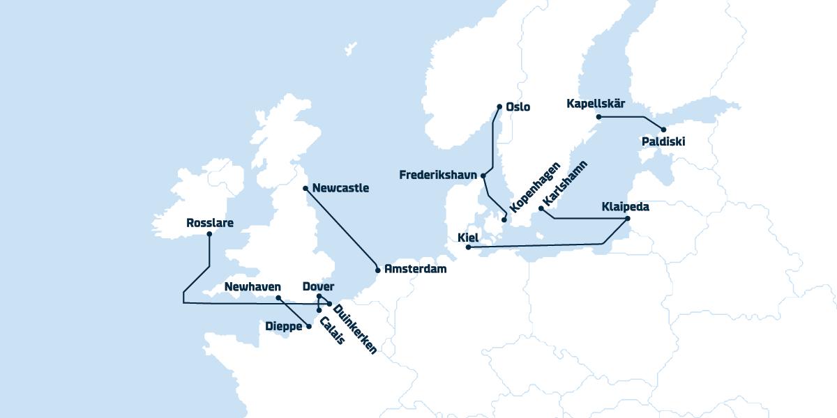 DFDS PASSENGER ROUTE MAP