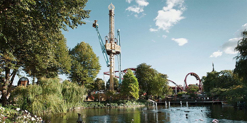 Rides above the treetops in Tivoli, Copenhagen 