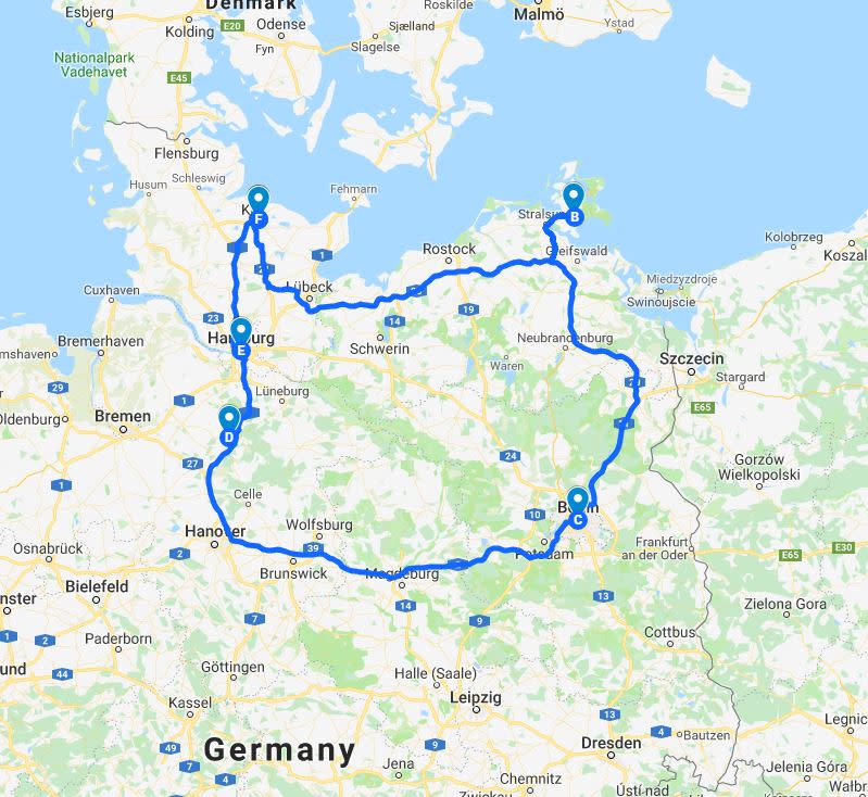 North Germany Trip Map