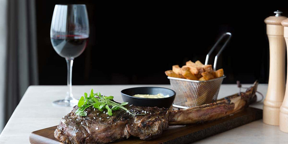 Steak and wine at our onboard restaurant 