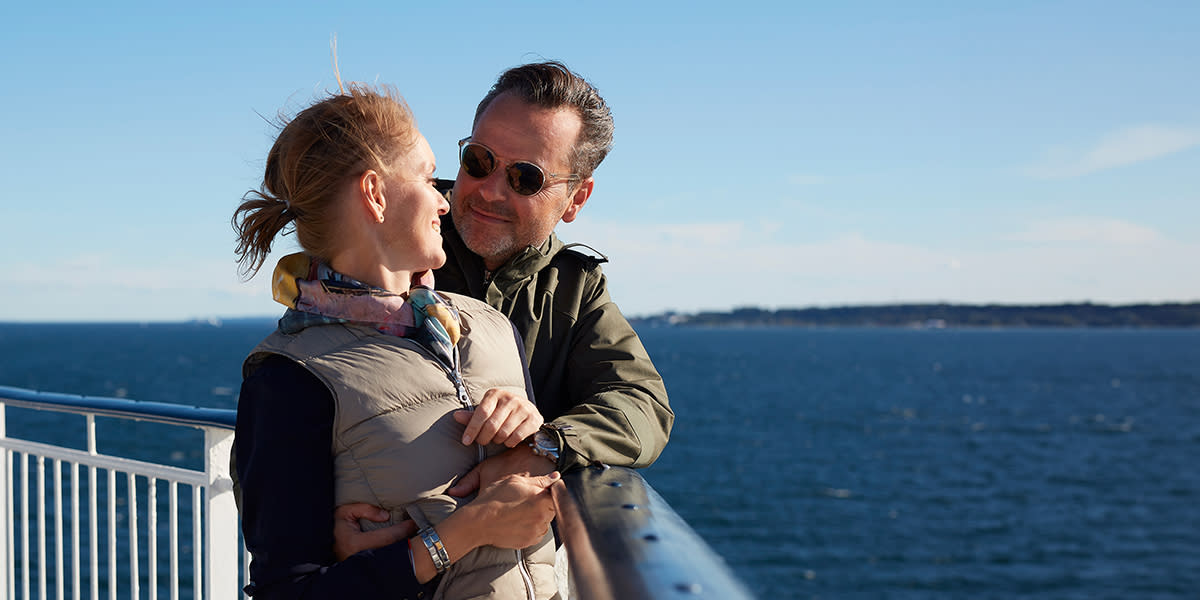 Couple on deck of DFDS Dunkirk - Ireland ferry EXP2512 2024