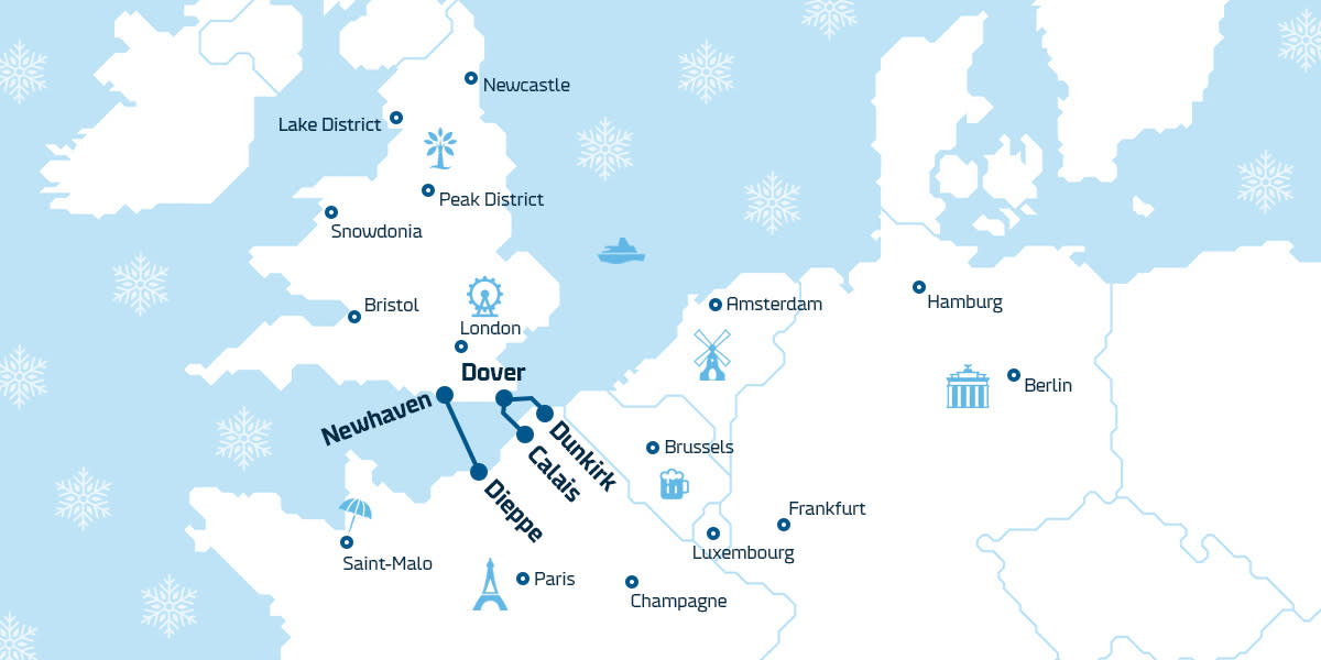 Ferries to France Winter Map