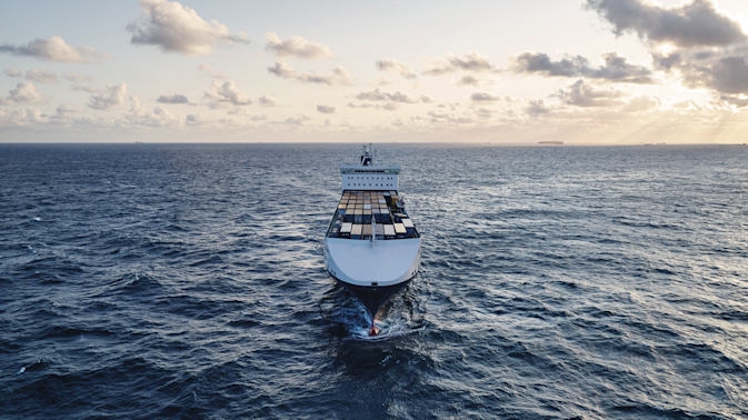 A DFDS Freight vessel sailing into the camera