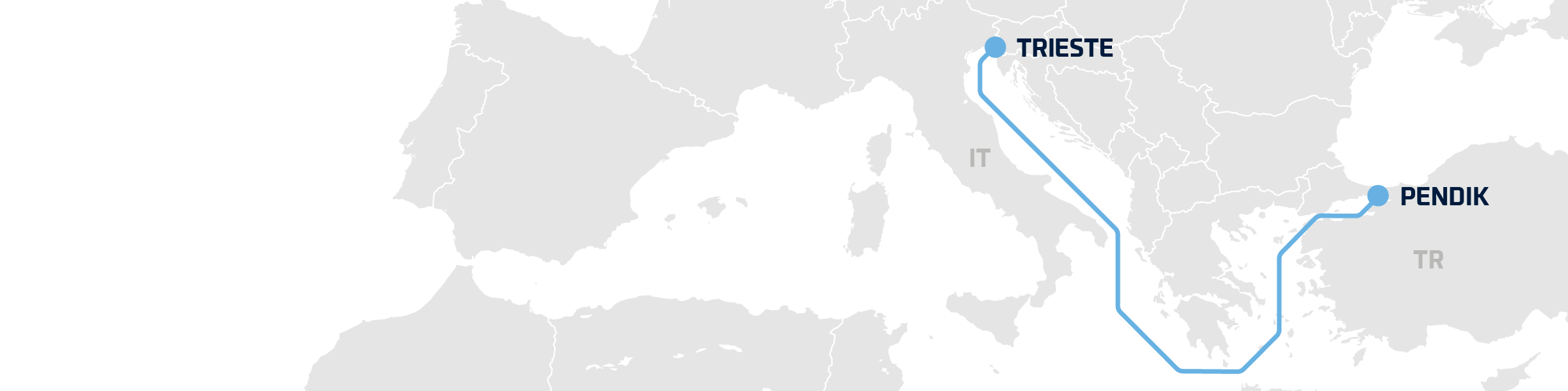 A map showing DFDS' freight shipping route between Trieste and Pendik Trieste-Pendik hero