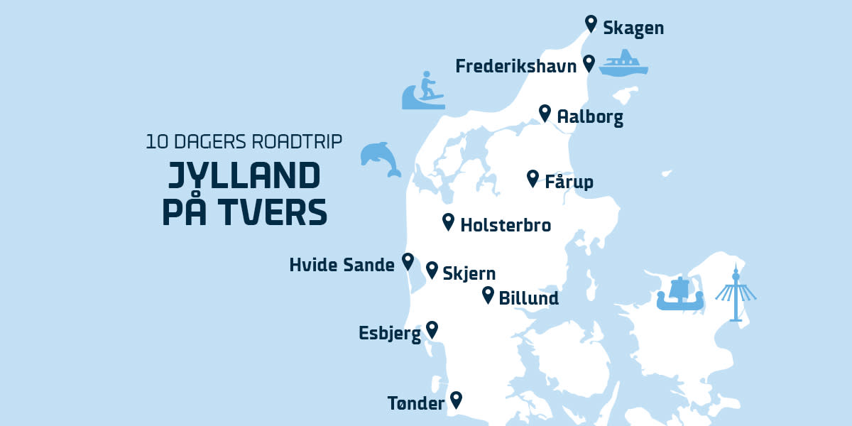 Kart over Jylland på tvers