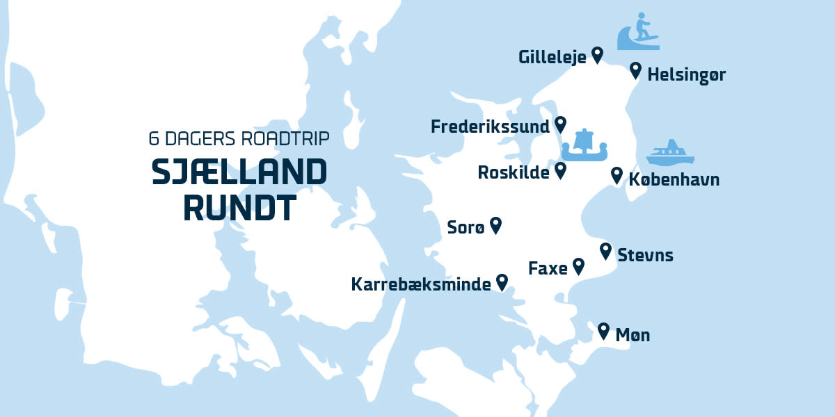 Kart over Sjælland rundt